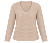 ZARAKNIT women’s beige V-neck chunky knit sweater in UK Size M. A stylish long-sleeve neutral jumper ideal for casual autumn and winter outfits.