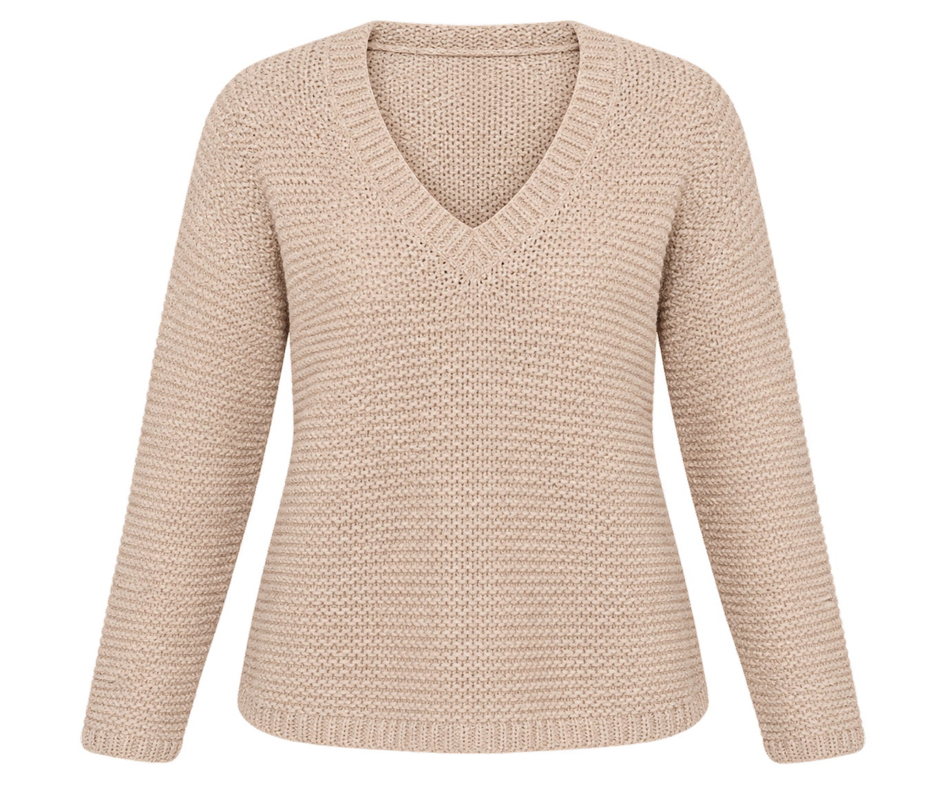 ZARAKNIT women’s beige V-neck chunky knit sweater in UK Size M. A stylish long-sleeve neutral jumper ideal for casual autumn and winter outfits.