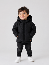 Zudio Boys Black Hooded Quilted Puffer Jacket