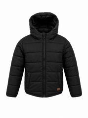 Zudio boys' black hooded quilted puffer jacket in UK size 2–3 years. Warm padded winter coat with full zip, hood and practical pockets.